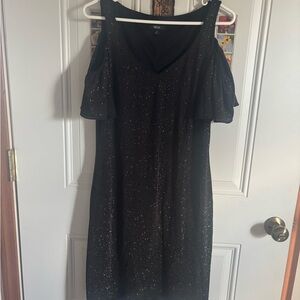 MSK Glittering Black Cold Shoulder Midi Dress